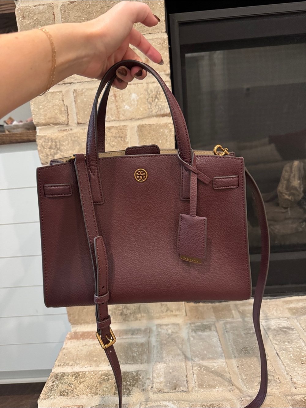 Tory Burch Wine Leather Structured Satchel